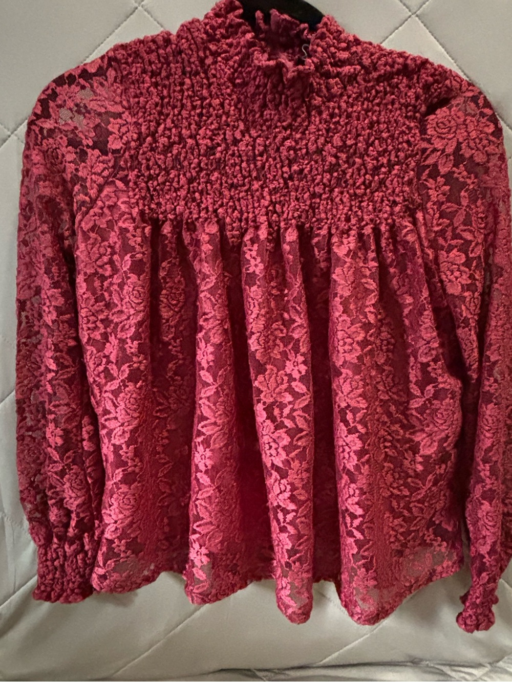 Women's Smocked Lace Peasant Blouse - Rose